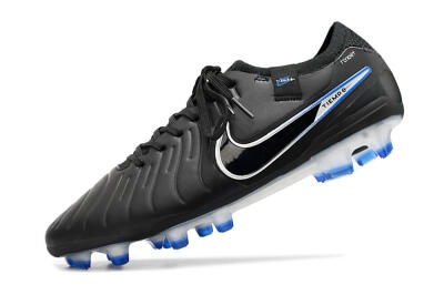 Men's Nike Tiempo Legend 10 Elite FG Firm Ground Low-Tops Football Boots - Black/Blue/Sliver