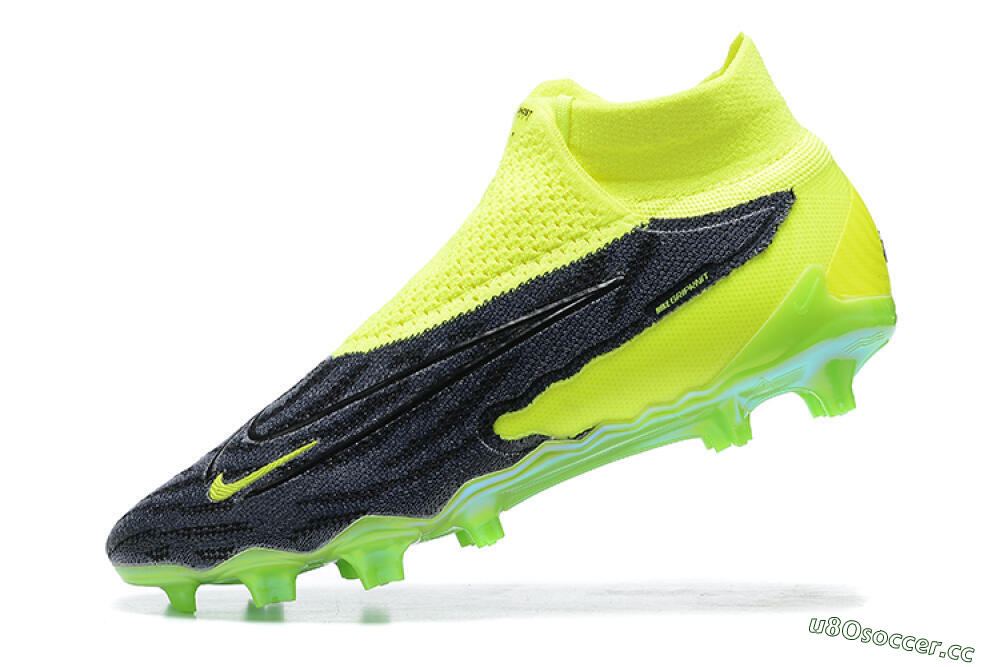Men's Nike Phantom GX Elite DF FG Firm Ground High-Tops Football Boots - Black/Green 7