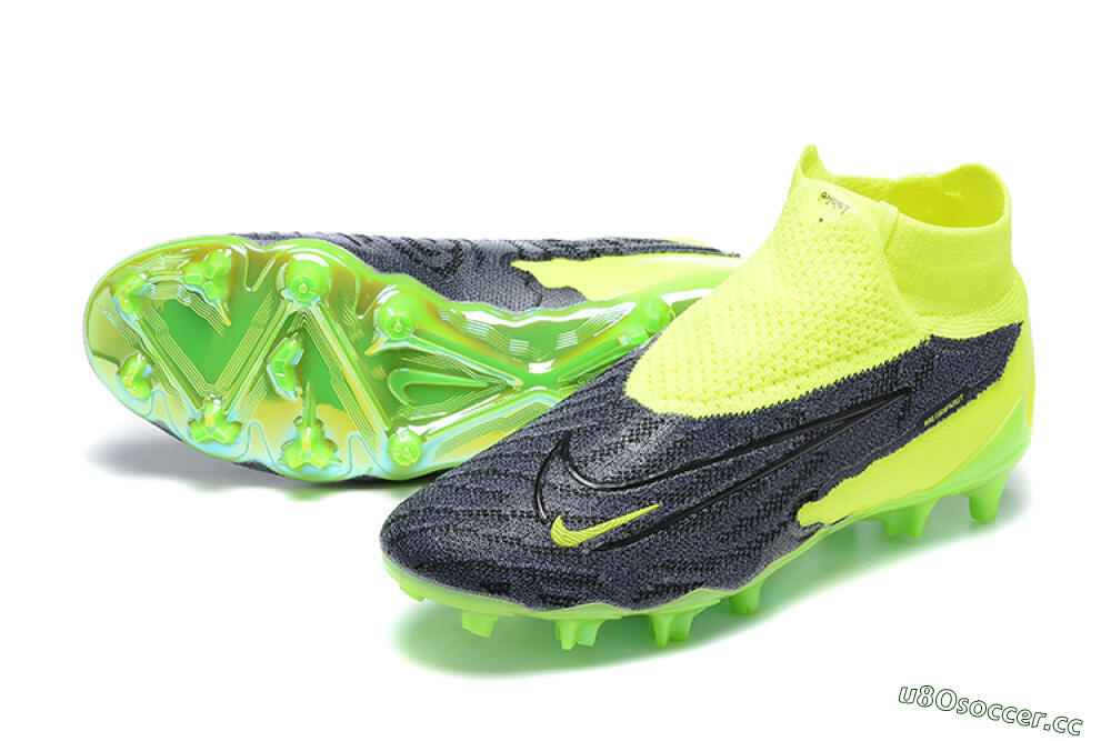 Men's Nike Phantom GX Elite DF FG Firm Ground High-Tops Football Boots - Black/Green 3