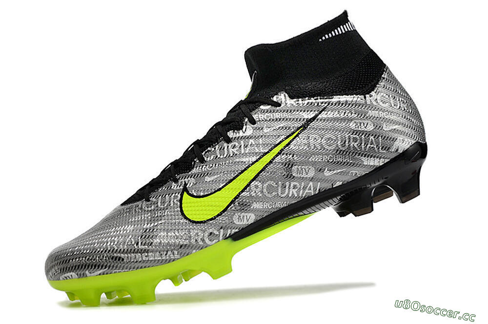 Unisex Nike Air Zoom Mercurial Superfly 9 Elite FG Firm Ground High-Tops Football Boots - Silver/Green/Black 7