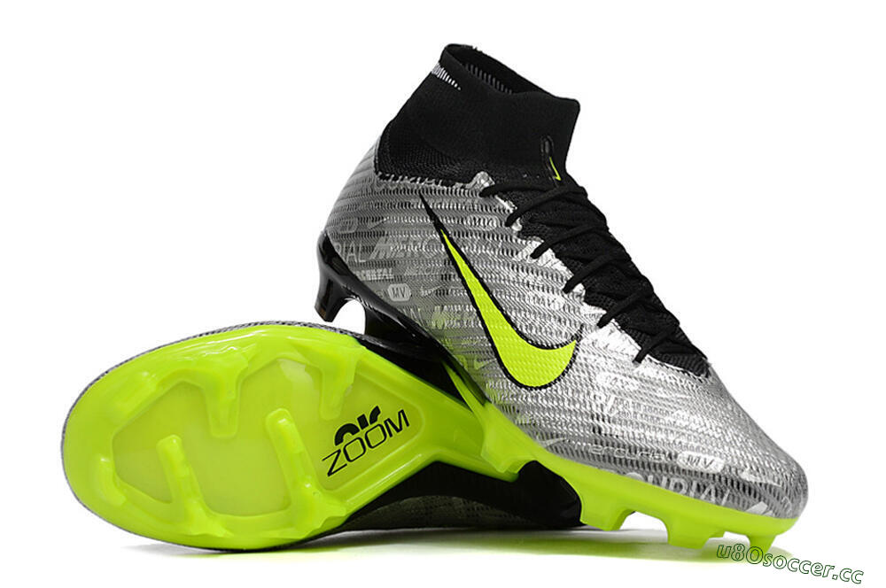 Unisex Nike Air Zoom Mercurial Superfly 9 Elite FG Firm Ground High-Tops Football Boots - Silver/Green/Black 4