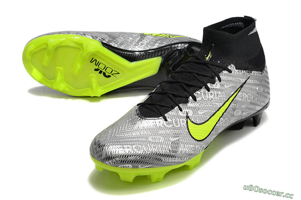 Unisex Nike Air Zoom Mercurial Superfly 9 Elite FG Firm Ground High-Tops Football Boots - Silver/Green/Black 3