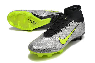 Unisex Nike Air Zoom Mercurial Superfly 9 Elite FG Firm Ground High-Tops Football Boots - Silver/Green/Black