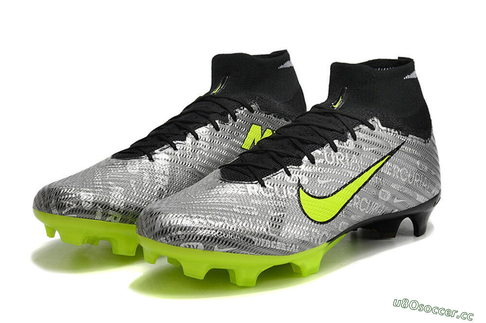 Unisex Nike Air Zoom Mercurial Superfly 9 Elite FG Firm Ground High-Tops Football Boots - Silver/Green/Black 9