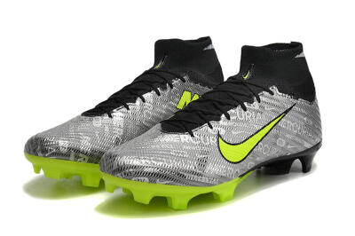 Unisex Nike Air Zoom Mercurial Superfly 9 Elite FG Firm Ground High-Tops Football Boots - Silver/Green/Black