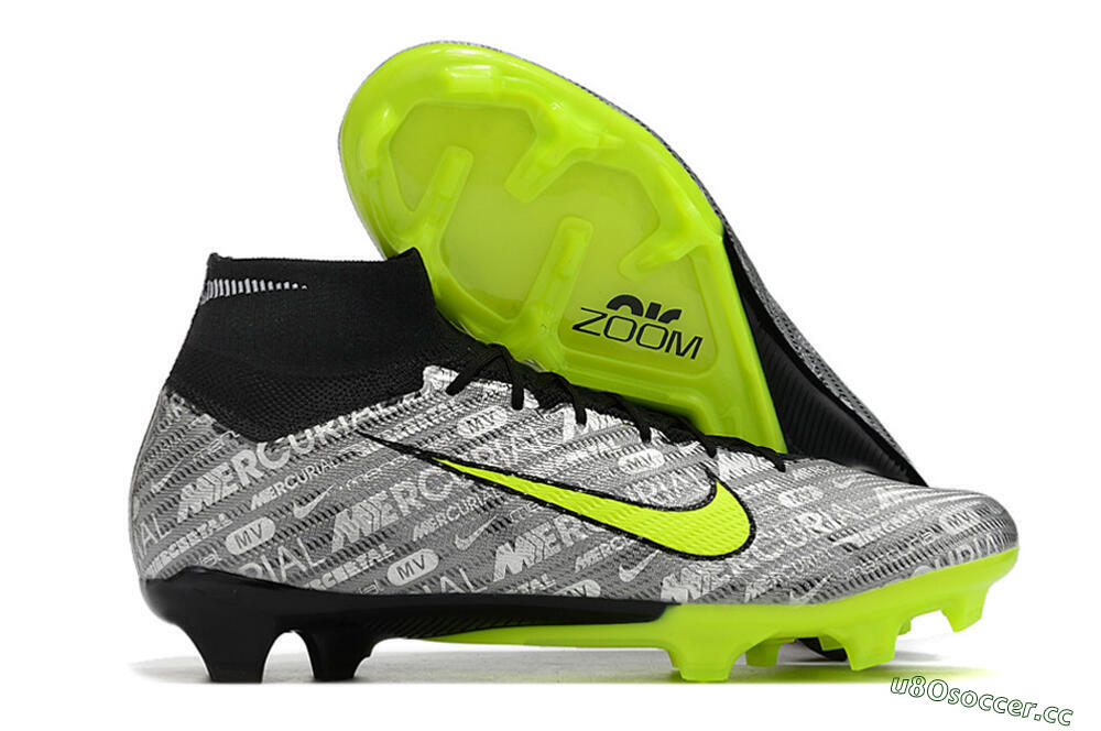 Unisex Nike Air Zoom Mercurial Superfly 9 Elite FG Firm Ground High-Tops Football Boots - Silver/Green/Black 2
