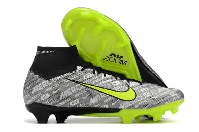 Unisex Nike Air Zoom Mercurial Superfly 9 Elite FG Firm Ground High-Tops Football Boots - Silver/Green/Black