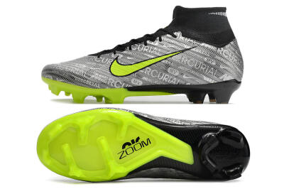 Unisex Nike Air Zoom Mercurial Superfly 9 Elite FG Firm Ground High-Tops Football Boots - Silver/Green/Black