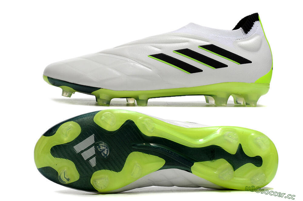 Men's Adidas Copa Pure+ FG Firm Ground Low-Tops Football Boots - White/Black/Green 1