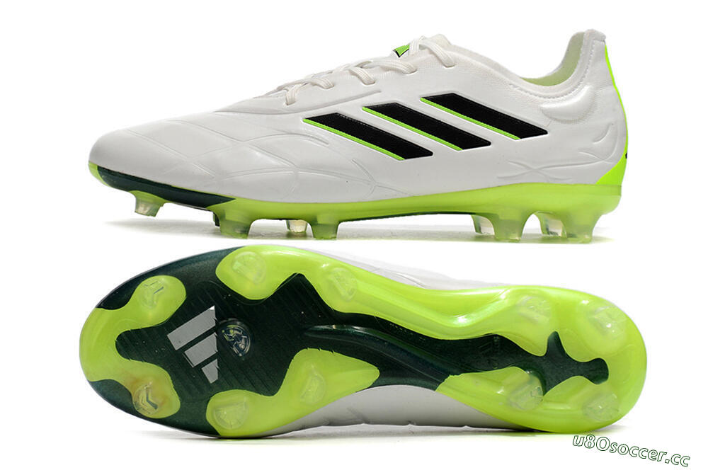 Men's Adidas Copa Pure.1 FG Firm Ground Low-Tops Football Boots - White/Black/Green 1