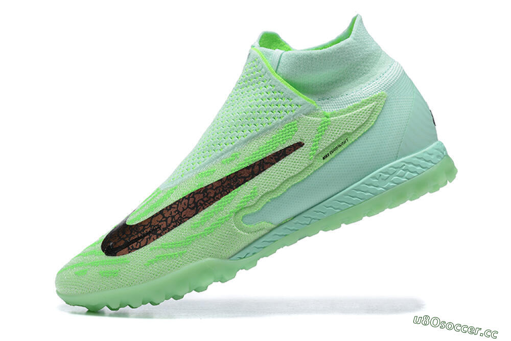 Men's Nike Phantom GX Elite DF Link TF Artificial Turf High-Tops Football Shoes - Green/Black/Brown 7