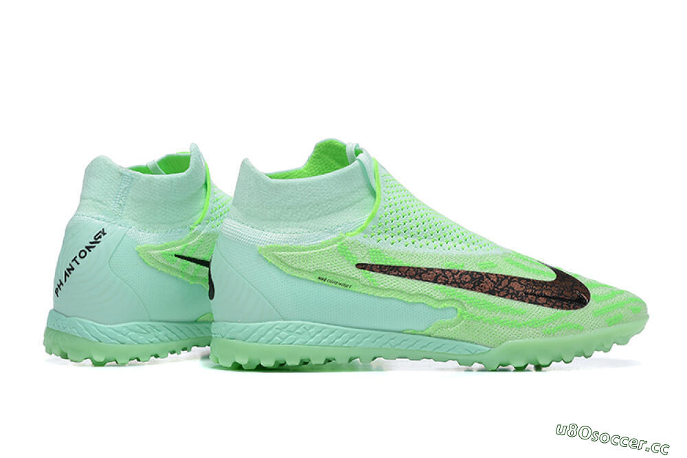 Men's Nike Phantom GX Elite DF Link TF Artificial Turf High-Tops Football Shoes - Green/Black/Brown 8