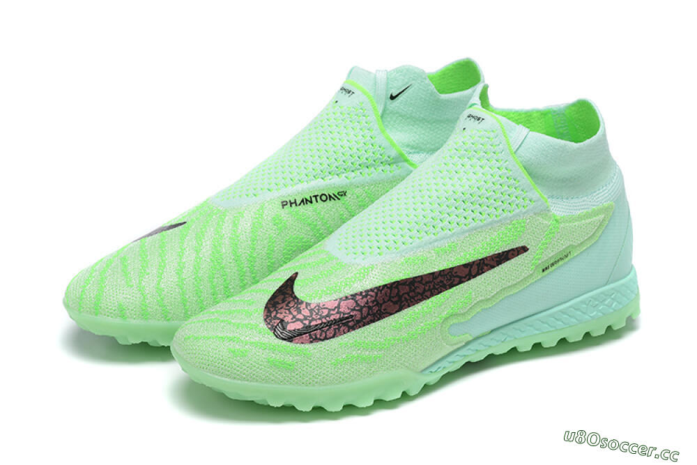 Men's Nike Phantom GX Elite DF Link TF Artificial Turf High-Tops Football Shoes - Green/Black/Brown 9