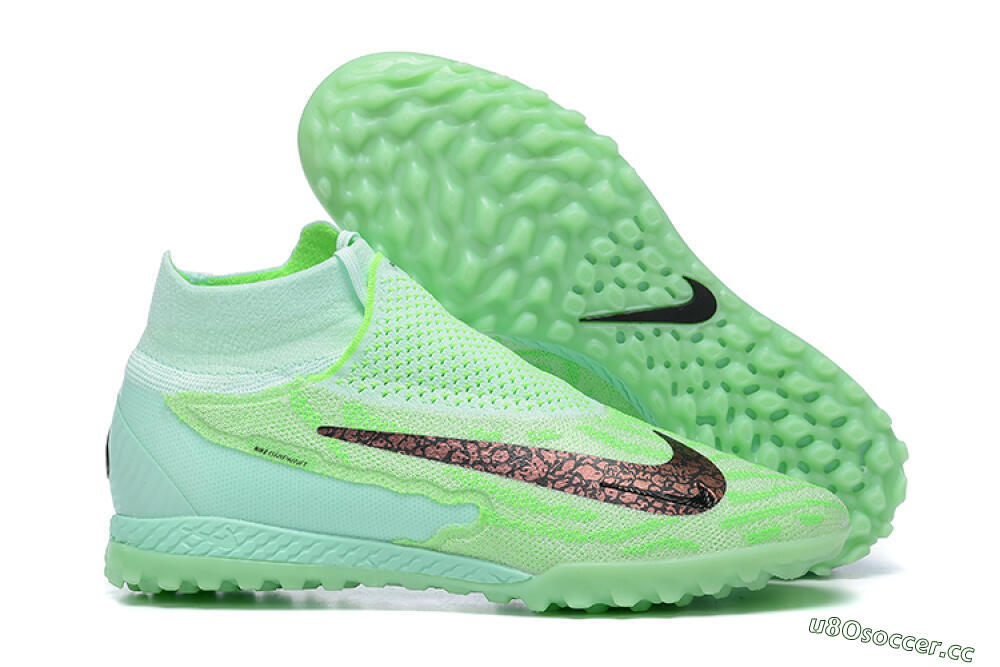 Men's Nike Phantom GX Elite DF Link TF Artificial Turf High-Tops Football Shoes - Green/Black/Brown 2