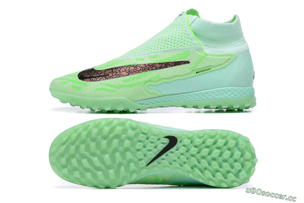 Men's Nike Phantom GX Elite DF Link TF Artificial Turf High-Tops Football Shoes - Green/Black/Brown 1