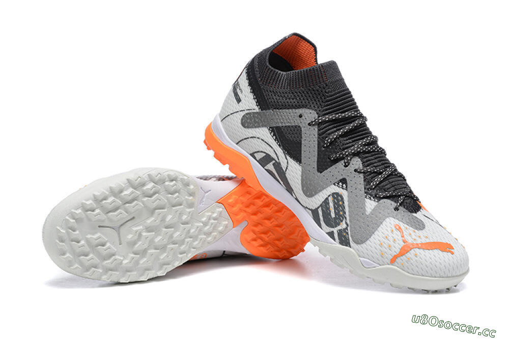 Men's Puma Ultra Ultimate TF Artificial Turf Low-Tops Football Shoes - White/Grey/Orange 4