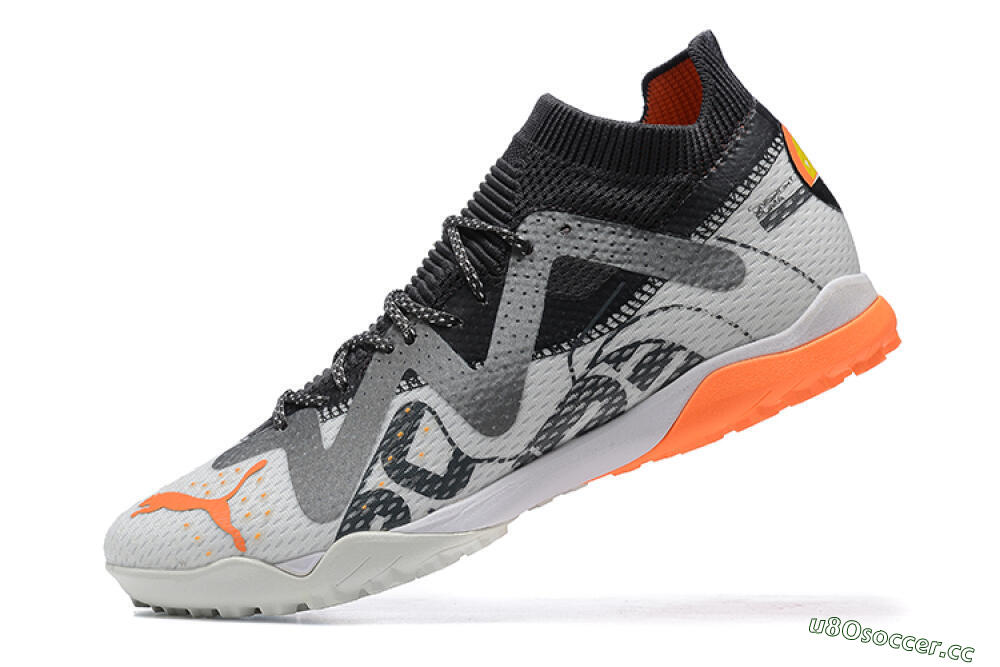 Men's Puma Ultra Ultimate TF Artificial Turf Low-Tops Football Shoes - White/Grey/Orange 7