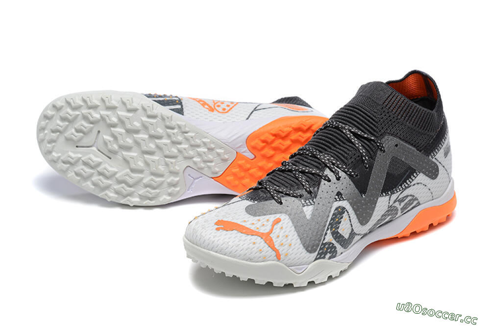 Men's Puma Ultra Ultimate TF Artificial Turf Low-Tops Football Shoes - White/Grey/Orange 3