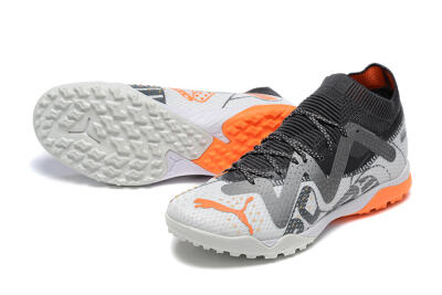 Men's Puma Ultra Ultimate TF Artificial Turf Low-Tops Football Shoes - White/Grey/Orange