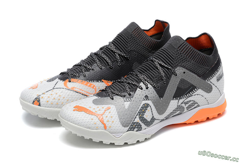 Men's Puma Ultra Ultimate TF Artificial Turf Low-Tops Football Shoes - White/Grey/Orange 9