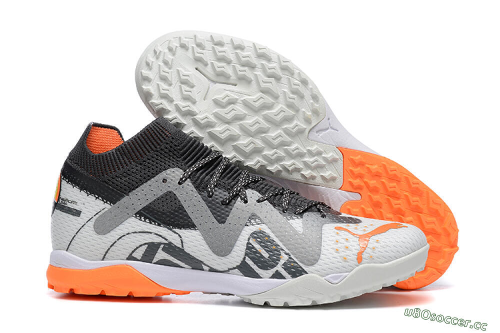 Men's Puma Ultra Ultimate TF Artificial Turf Low-Tops Football Shoes - White/Grey/Orange 2
