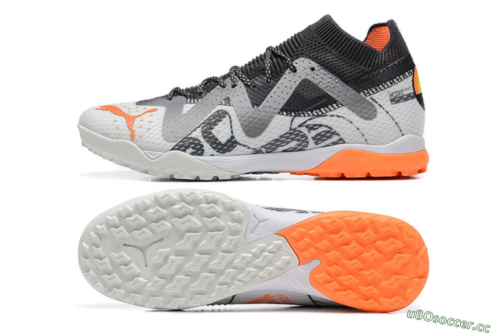 Men's Puma Ultra Ultimate TF Artificial Turf Low-Tops Football Shoes - White/Grey/Orange 1