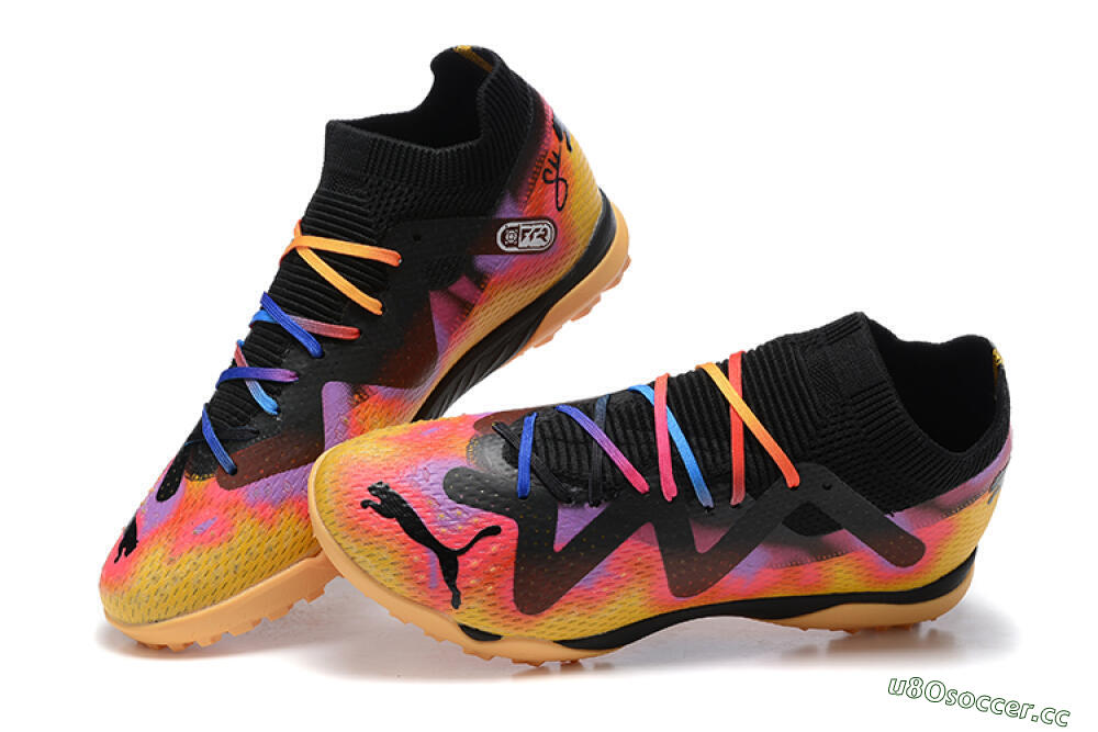 Men's Puma Ultra Ultimate TF Artificial Turf Low-Tops Football Shoes - Black/Yellow/Pink/Purple 5
