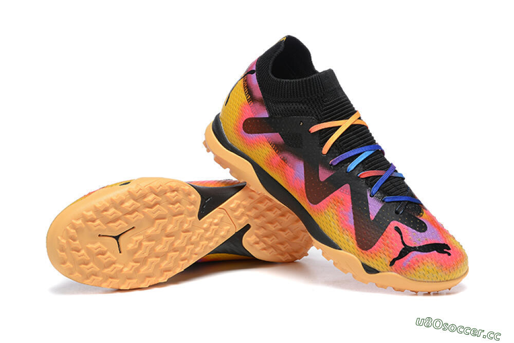Men's Puma Ultra Ultimate TF Artificial Turf Low-Tops Football Shoes - Black/Yellow/Pink/Purple 4