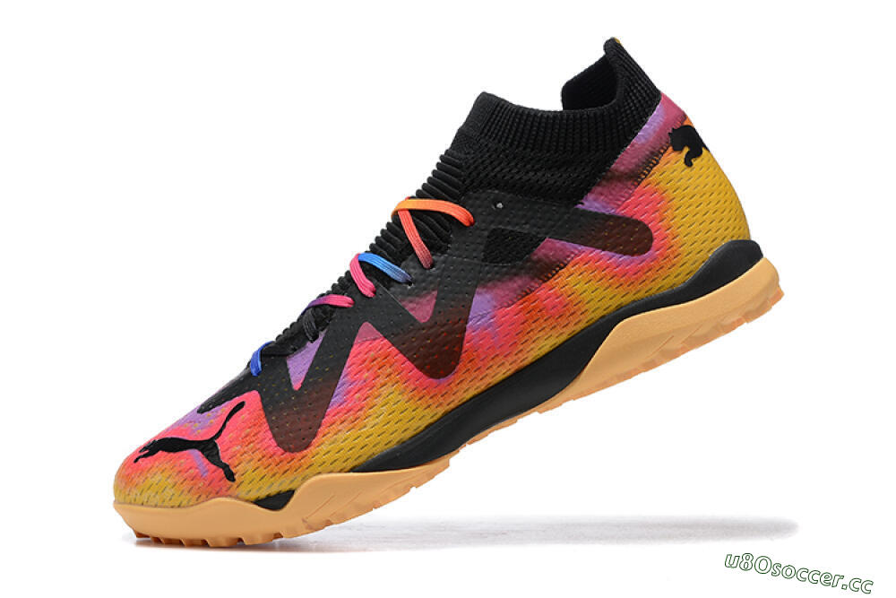 Men's Puma Ultra Ultimate TF Artificial Turf Low-Tops Football Shoes - Black/Yellow/Pink/Purple 7