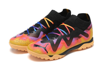 Men's Puma Ultra Ultimate TF Artificial Turf Low-Tops Football Shoes - Black/Yellow/Pink/Purple