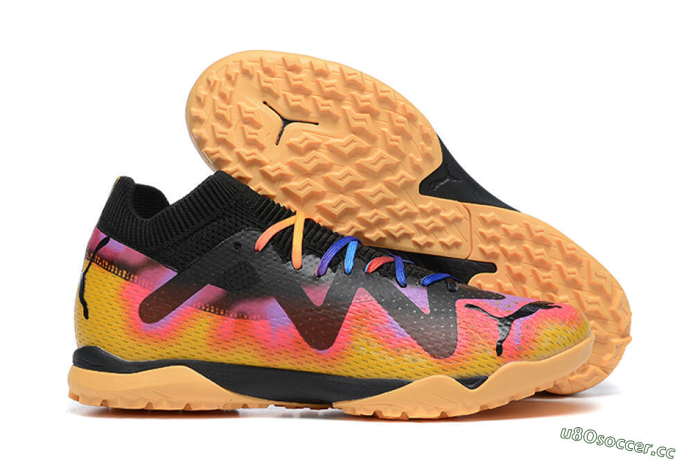 Men's Puma Ultra Ultimate TF Artificial Turf Low-Tops Football Shoes - Black/Yellow/Pink/Purple 2