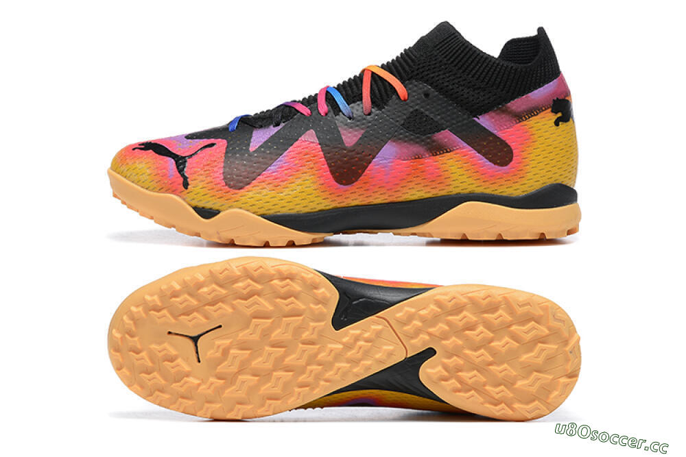 Men's Puma Ultra Ultimate TF Artificial Turf Low-Tops Football Shoes - Black/Yellow/Pink/Purple 1