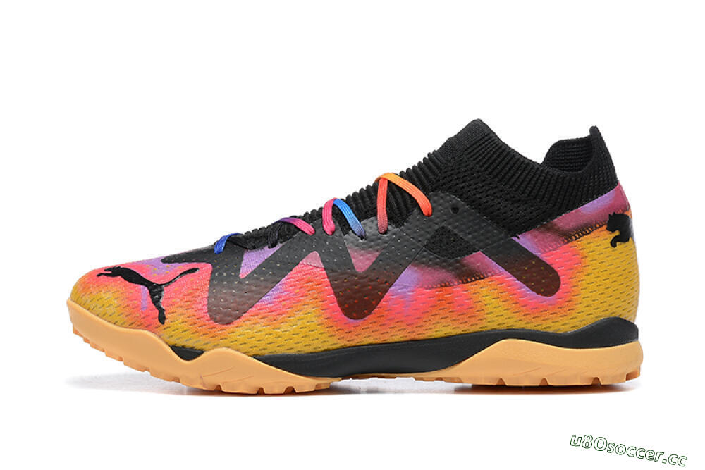 Men's Puma Ultra Ultimate TF Artificial Turf Low-Tops Football Shoes - Black/Yellow/Pink/Purple 0