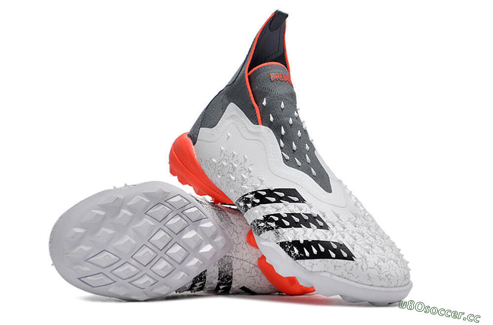 Men's Adidas Predator Freak+ TF Artificial Turf High-Tops Football Shoes - White/Grey/Red 3