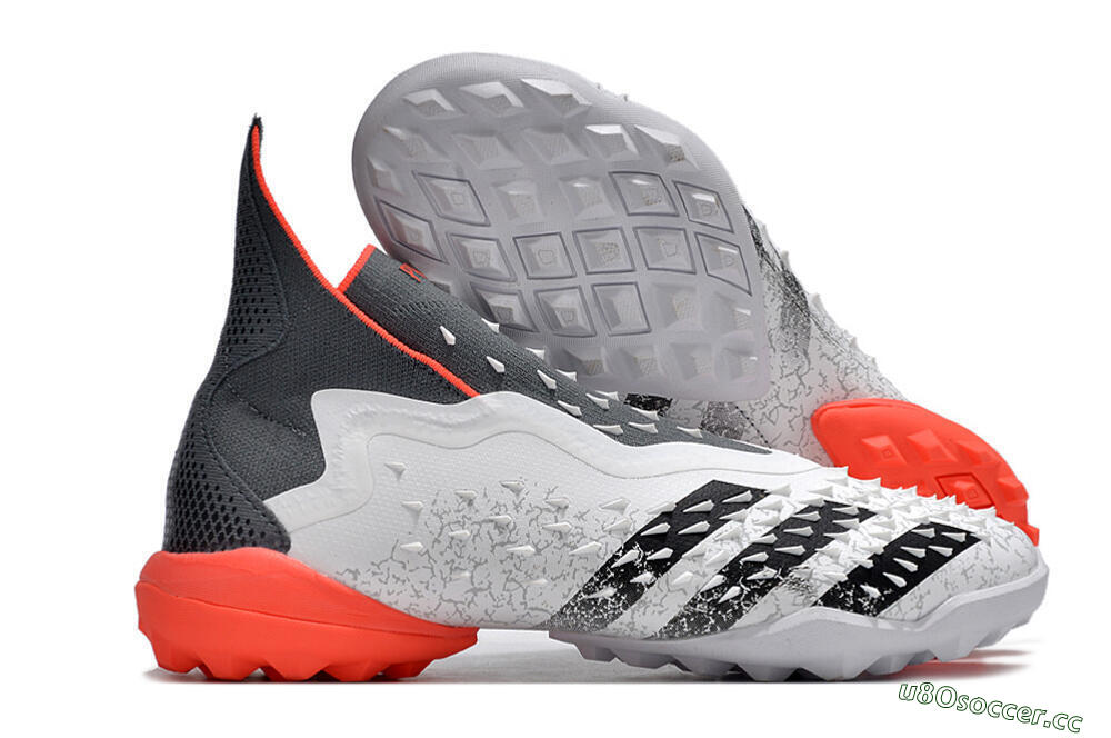 Men's Adidas Predator Freak+ TF Artificial Turf High-Tops Football Shoes - White/Grey/Red 2