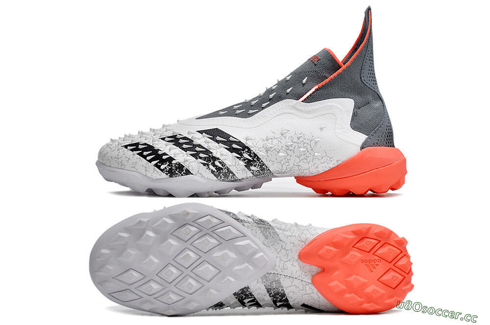 Men's Adidas Predator Freak+ TF Artificial Turf High-Tops Football Shoes - White/Grey/Red 1