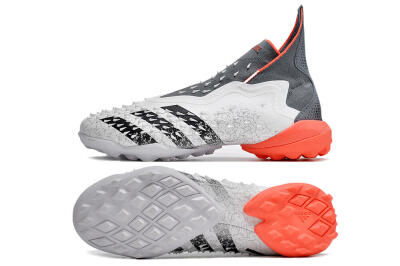 Men's Adidas Predator Freak+ TF Artificial Turf High-Tops Football Shoes - White/Grey/Red