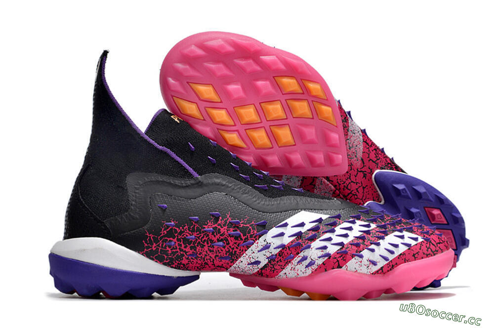 Men's Adidas Predator Freak+ TF Artificial Turf High-Tops Football Shoes - Black/Purple/Pink 2