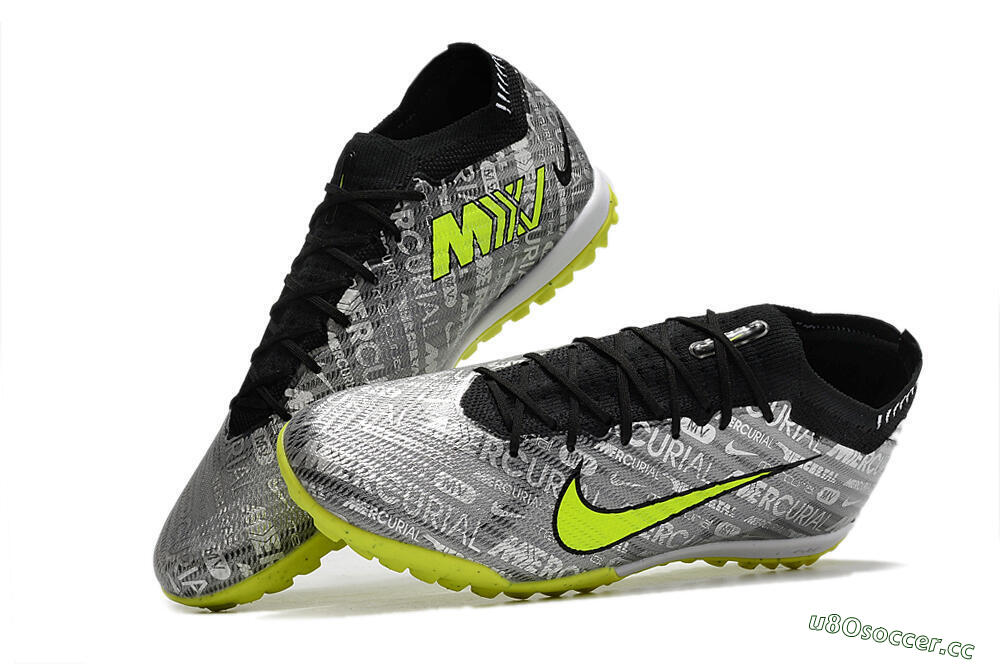Unisex Nike Air Zoom Mercurial Vapor 15 Elite TF Artificial Turf Low-Tops Football Shoes - Silver/Green/Black 5