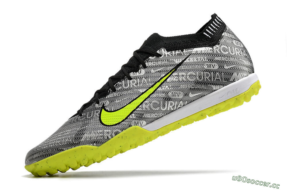 Unisex Nike Air Zoom Mercurial Vapor 15 Elite TF Artificial Turf Low-Tops Football Shoes - Silver/Green/Black 7