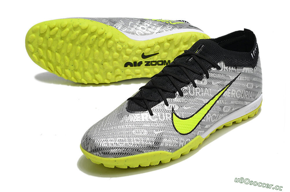 Unisex Nike Air Zoom Mercurial Vapor 15 Elite TF Artificial Turf Low-Tops Football Shoes - Silver/Green/Black 3