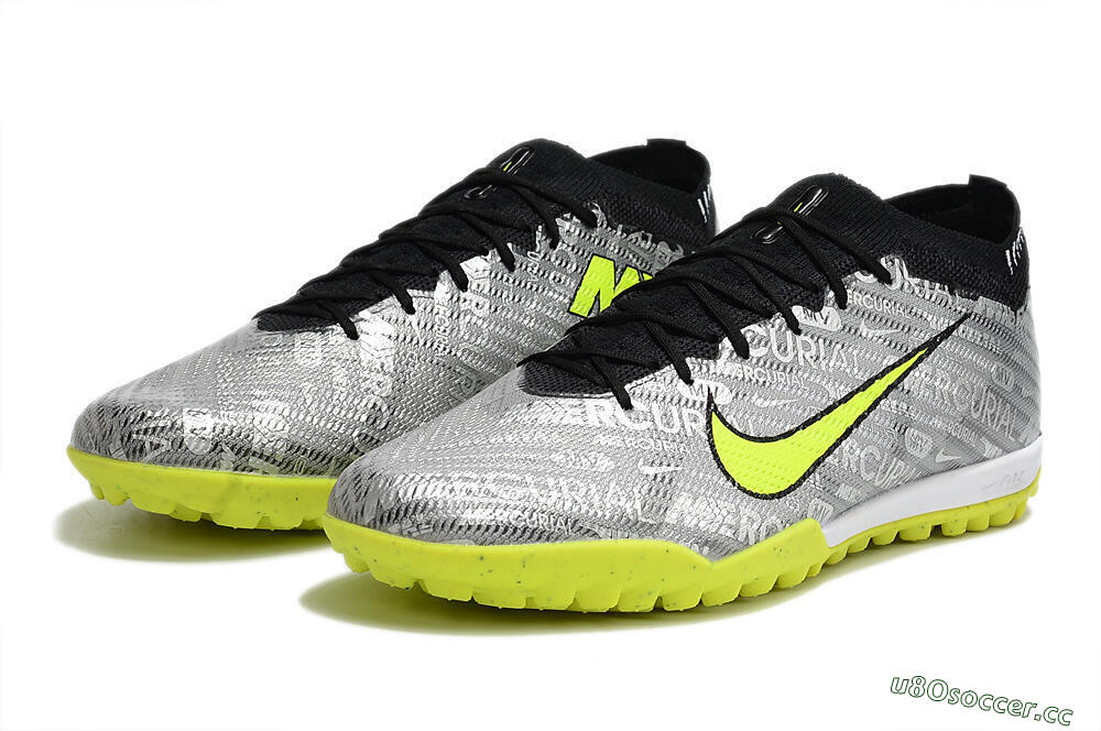 Unisex Nike Air Zoom Mercurial Vapor 15 Elite TF Artificial Turf Low-Tops Football Shoes - Silver/Green/Black 9