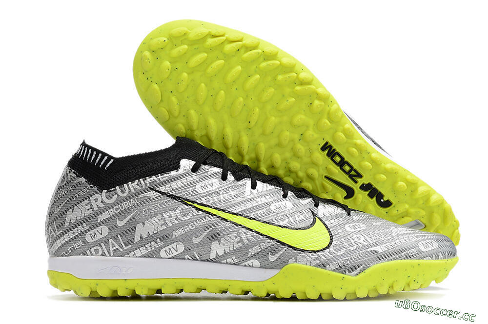 Unisex Nike Air Zoom Mercurial Vapor 15 Elite TF Artificial Turf Low-Tops Football Shoes - Silver/Green/Black 2
