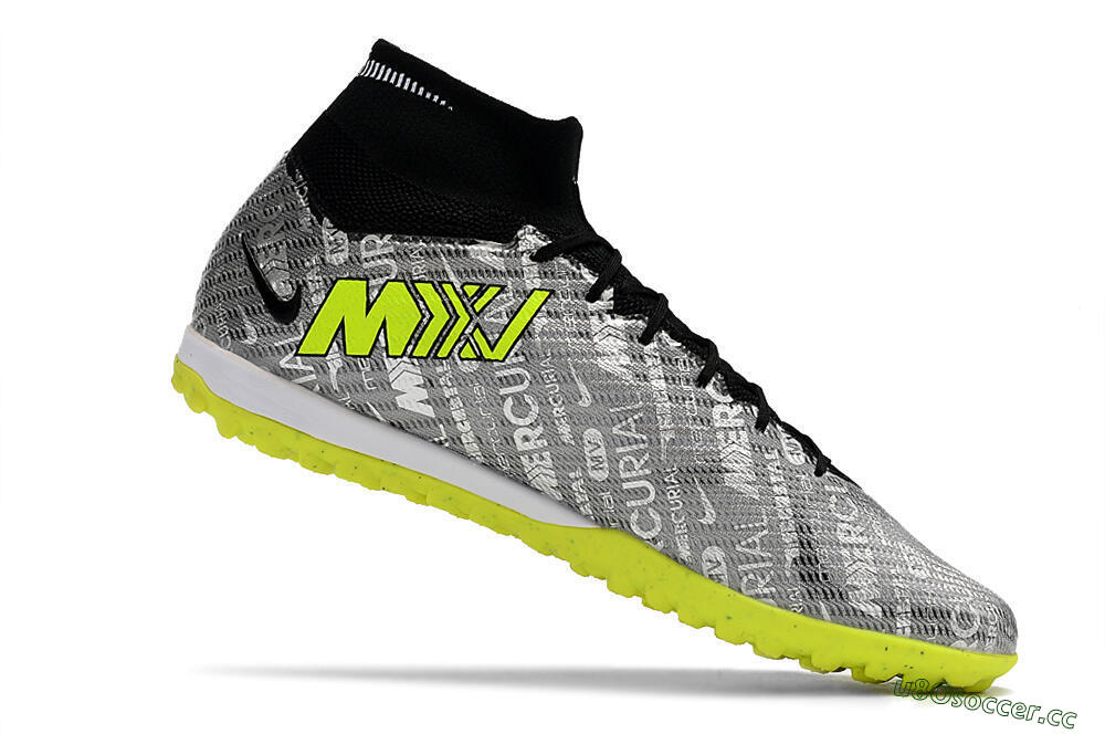 Unisex Nike Air Zoom Mercurial Superfly 9 Elite TF Artificial Turf High-Tops Football Shoes - Silver/Green/Black 6