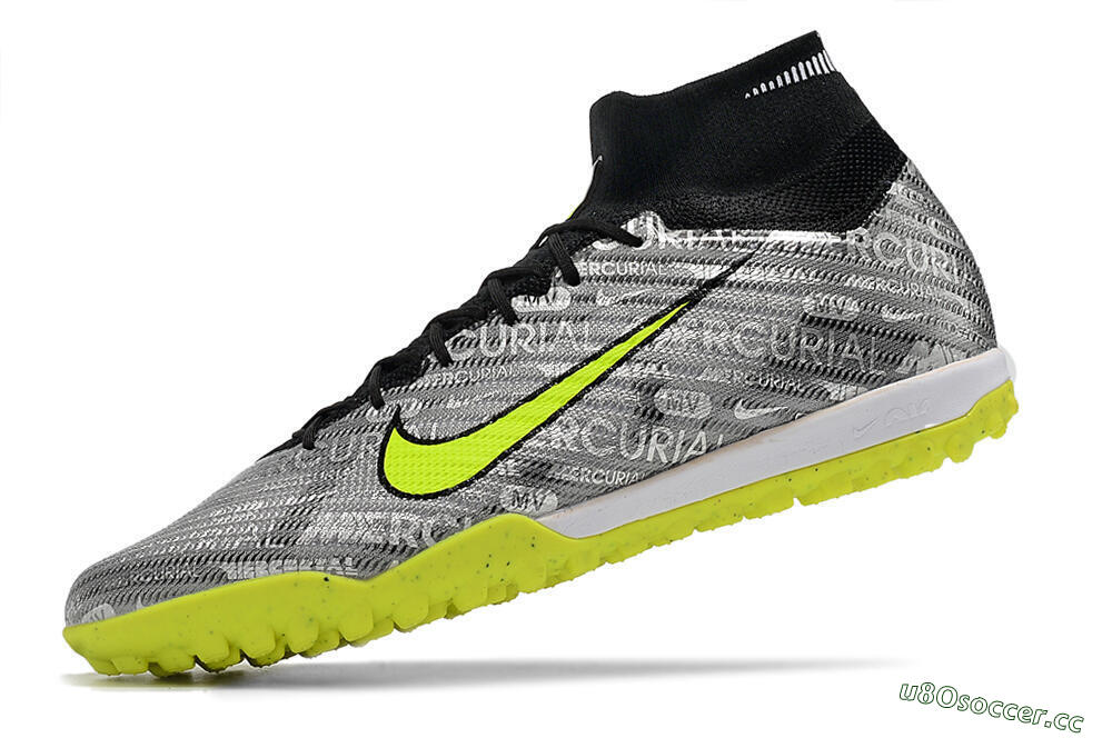 Unisex Nike Air Zoom Mercurial Superfly 9 Elite TF Artificial Turf High-Tops Football Shoes - Silver/Green/Black 7