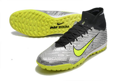 Unisex Nike Air Zoom Mercurial Superfly 9 Elite TF Artificial Turf High-Tops Football Shoes - Silver/Green/Black