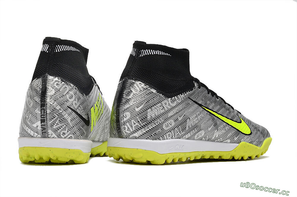 Unisex Nike Air Zoom Mercurial Superfly 9 Elite TF Artificial Turf High-Tops Football Shoes - Silver/Green/Black 8