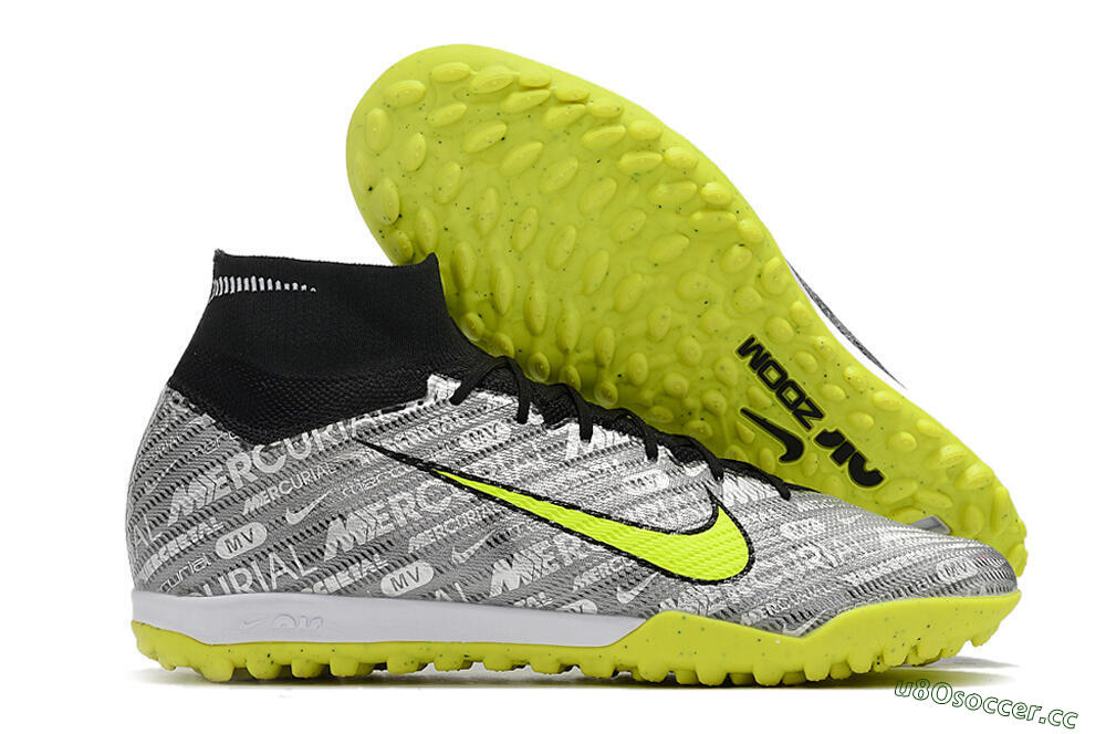 Unisex Nike Air Zoom Mercurial Superfly 9 Elite TF Artificial Turf High-Tops Football Shoes - Silver/Green/Black 2