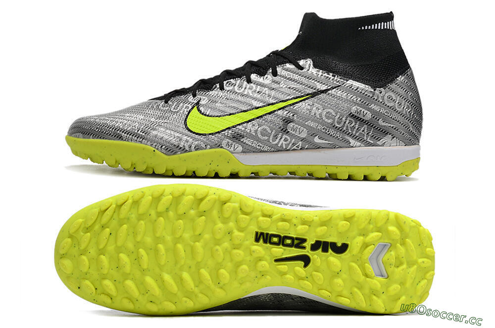 Unisex Nike Air Zoom Mercurial Superfly 9 Elite TF Artificial Turf High-Tops Football Shoes - Silver/Green/Black 1