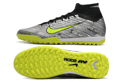 Unisex Nike Air Zoom Mercurial Superfly 9 Elite TF Artificial Turf High-Tops Football Shoes - Silver/Green/Black